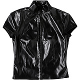 Black Faux Leather Sculpted Top