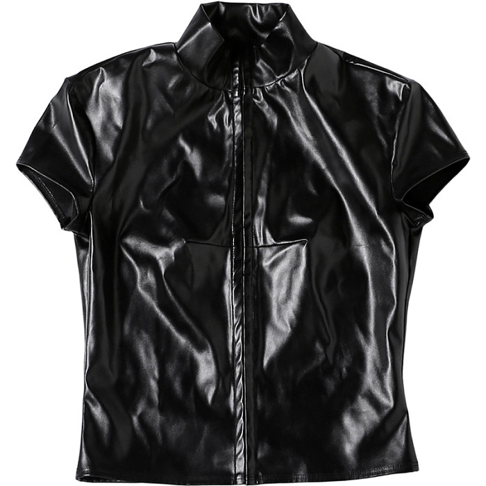 Black Faux Leather Sculpted Top