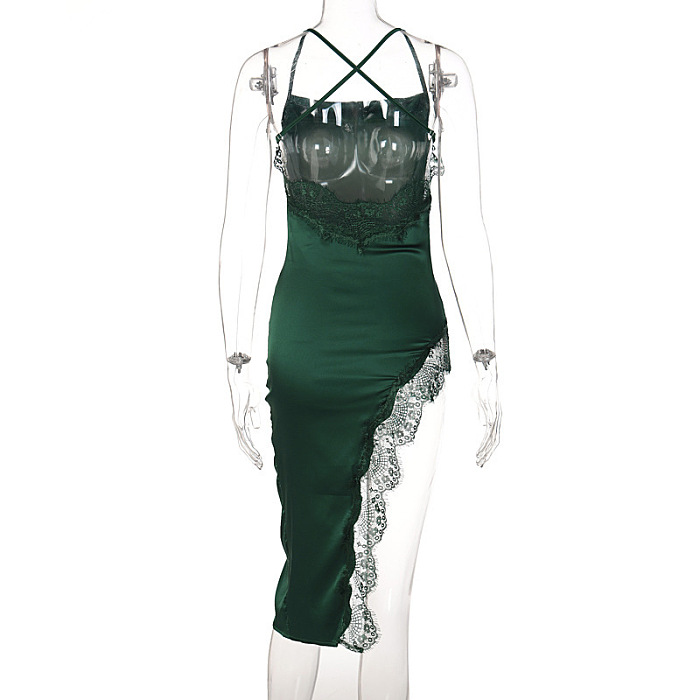 Lace Satin Midi Dress