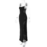 Black Lace Panel Maxi Dress