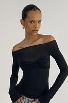 Mesh Off-shoulder Top in Black