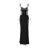 Black Lace Panel Maxi Dress