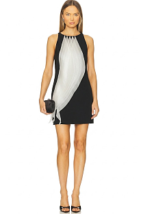 Off-shoulder Mini Dress with Pleated Organza Overlay