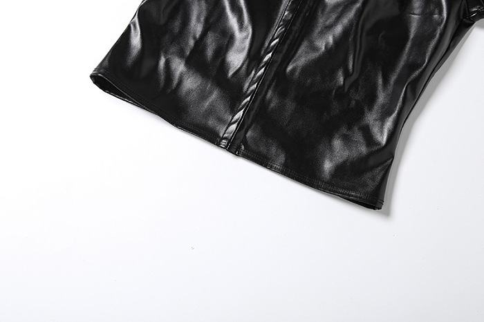 Black Faux Leather Sculpted Top