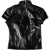 Black Faux Leather Sculpted Top