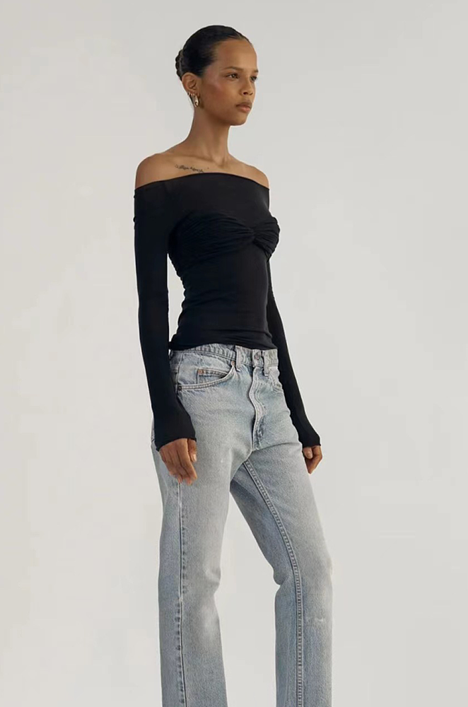 Mesh Off-shoulder Top in Black