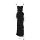 Black Lace Panel Maxi Dress