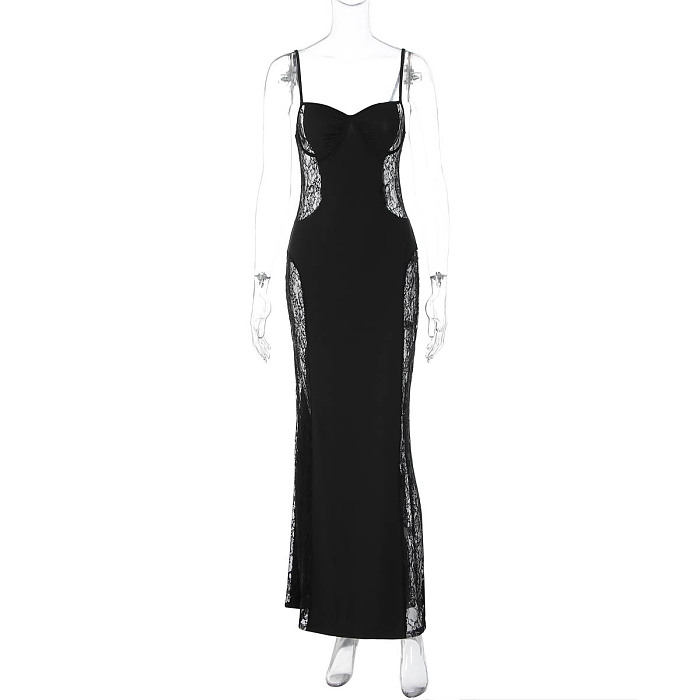 Black Lace Panel Maxi Dress