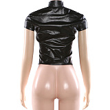 Black Faux Leather Sculpted Top