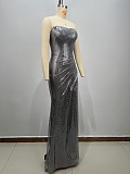 Silver Strapless Sequin Mermaid Prom Dress