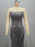 Silver Strapless Sequin Mermaid Prom Dress
