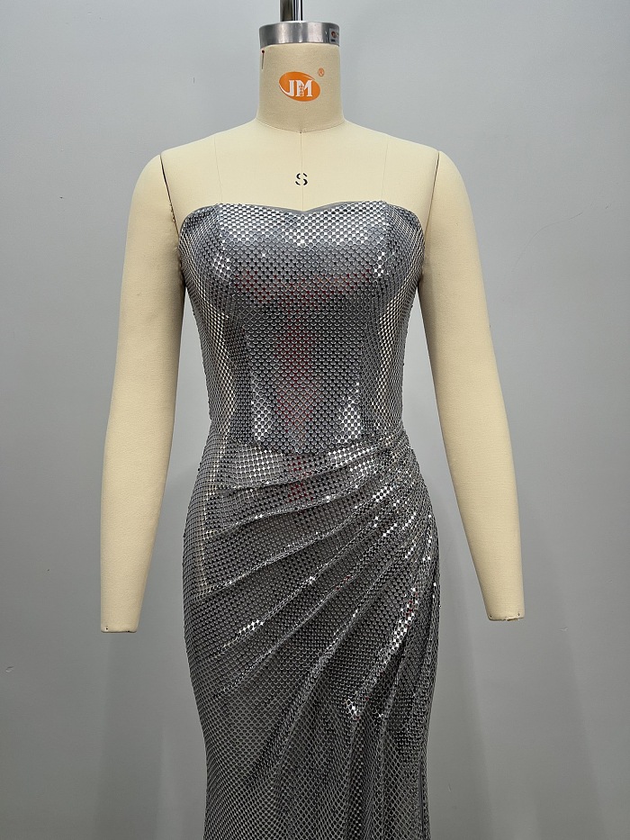 Silver Strapless Sequin Mermaid Prom Dress