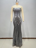 Silver Strapless Sequin Mermaid Prom Dress