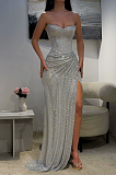 Silver Strapless Sequin Mermaid Prom Dress