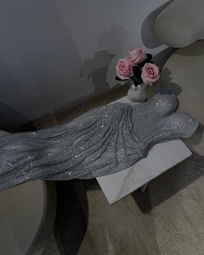 Silver Strapless Sequin Mermaid Prom Dress