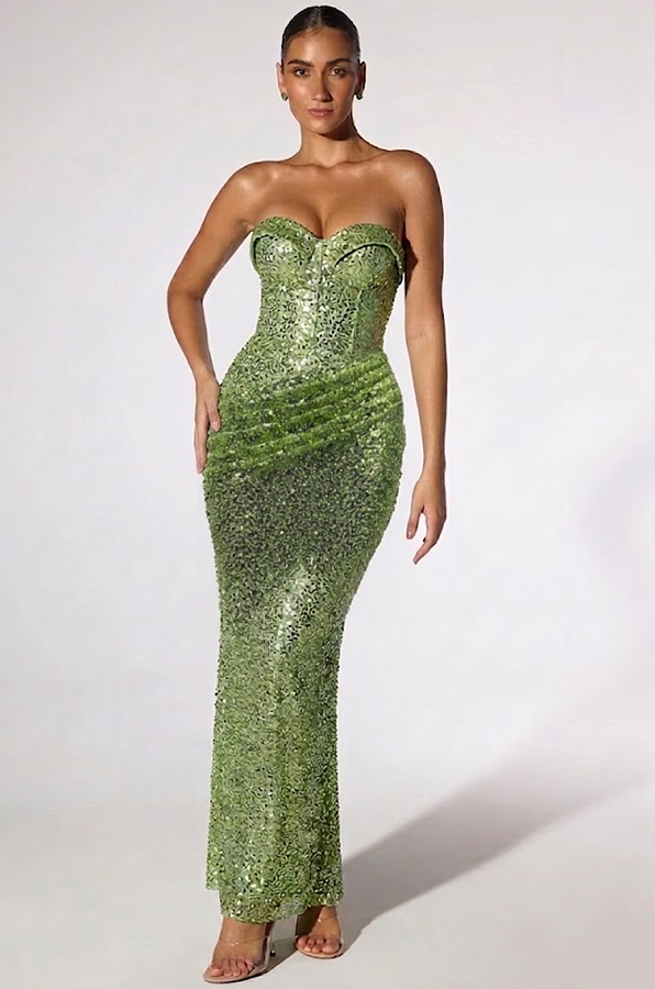 Mini Sequins Strapless Croset Gown