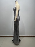 Silver Strapless Sequin Mermaid Prom Dress