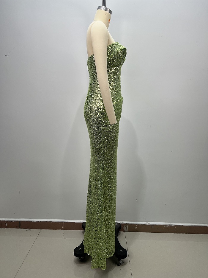 Mini Sequins Strapless Croset Gown