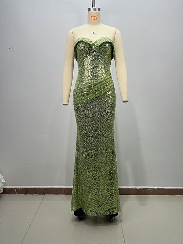 Mini Sequins Strapless Croset Gown