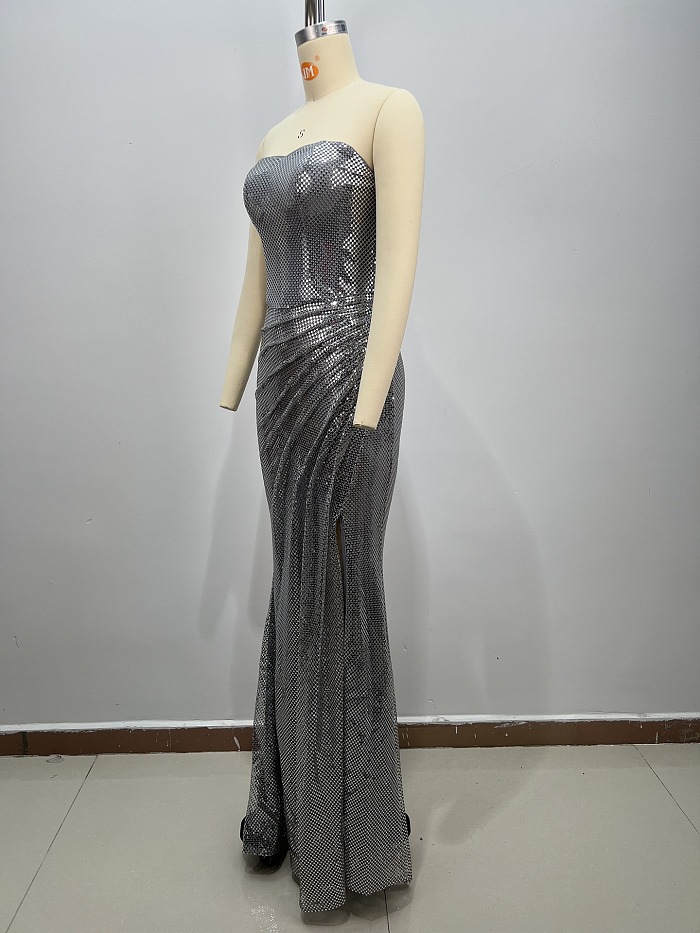 Silver Strapless Sequin Mermaid Prom Dress