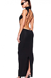 Open-back Mock Neck Long Dress