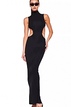 Open-back Mock Neck Long Dress