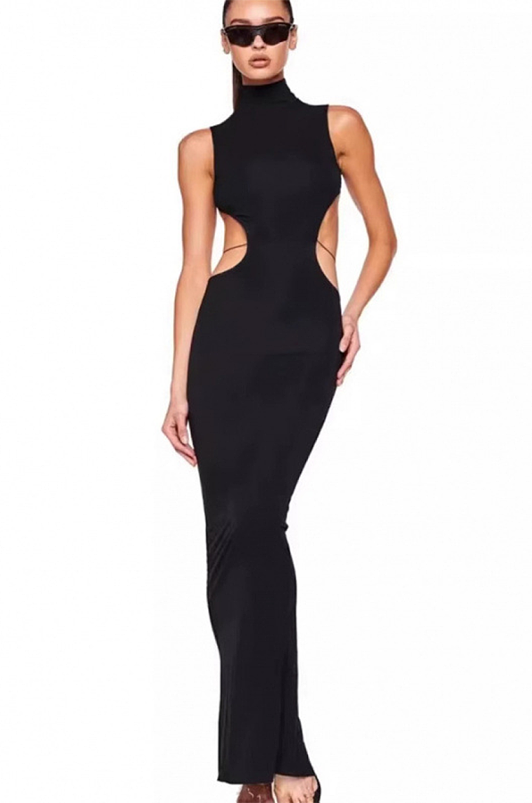 Open-back Mock Neck Long Dress