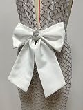 V Neck Bow Sequin Maxi Dress In White