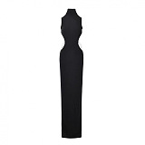 Open-back Mock Neck Long Dress