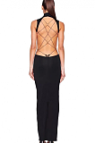 Open-back Mock Neck Long Dress