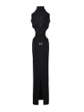 Open-back Mock Neck Long Dress