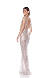 V Neck Bow Sequin Maxi Dress In White