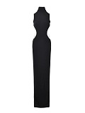 Open-back Mock Neck Long Dress