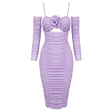 Waza Halter Cut Out Ruched Mesh Midi Dress
