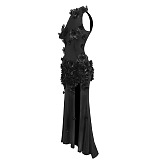 Flower  Maxi Dress In Black