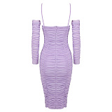 Waza Halter Cut Out Ruched Mesh Midi Dress