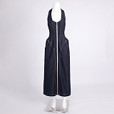 Sequin Halter Backless Maxi Dress