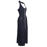 Sequin Halter Backless Maxi Dress