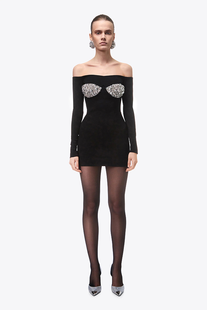 Crystal-bustier Off-shoulder  Mini Dress