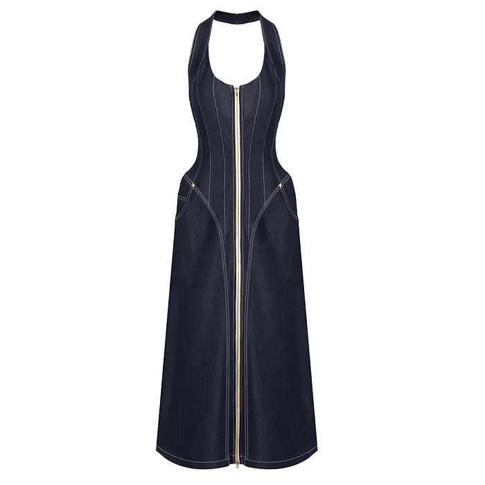 Sequin Halter Backless Maxi Dress