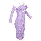 Waza Halter Cut Out Ruched Mesh Midi Dress