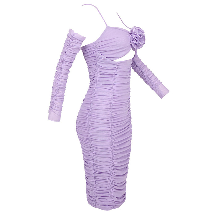 Waza Halter Cut Out Ruched Mesh Midi Dress