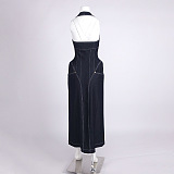 Sequin Halter Backless Maxi Dress