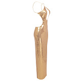 Sequin Halter Backless Maxi Dress