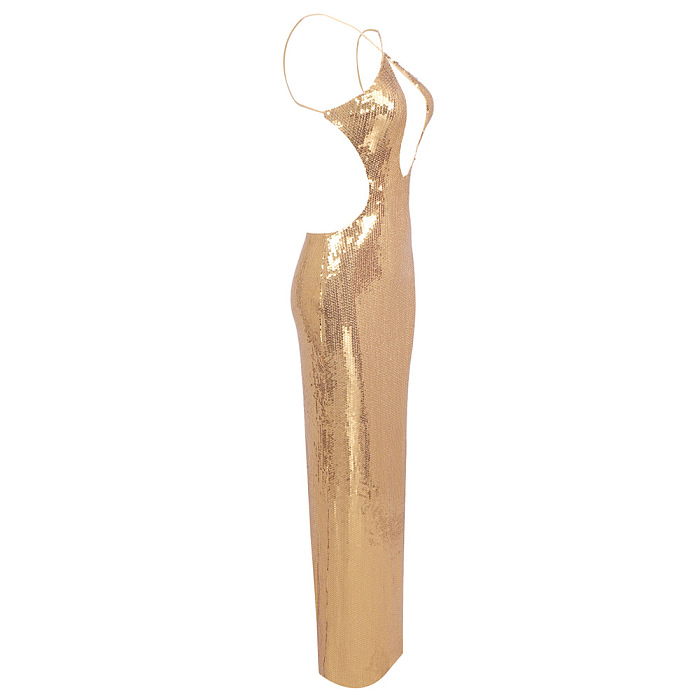 Sequin Halter Backless Maxi Dress