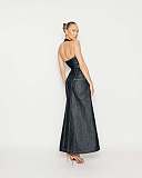 Sequin Halter Backless Maxi Dress