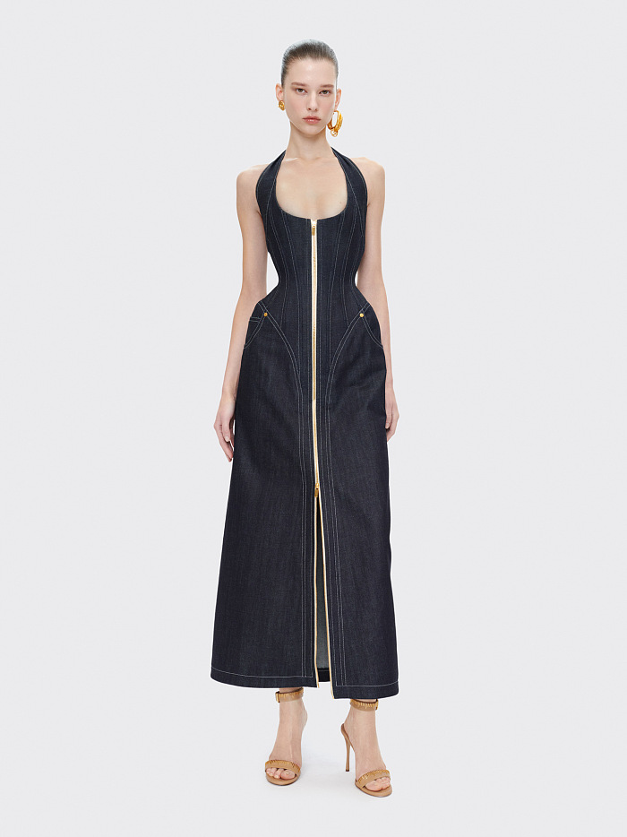 Sequin Halter Backless Maxi Dress