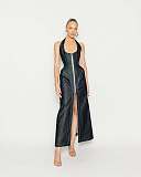 Sequin Halter Backless Maxi Dress