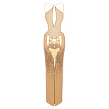 Sequin Halter Backless Maxi Dress
