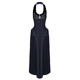 Sequin Halter Backless Maxi Dress